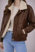 Veste teddy en similicuir marron