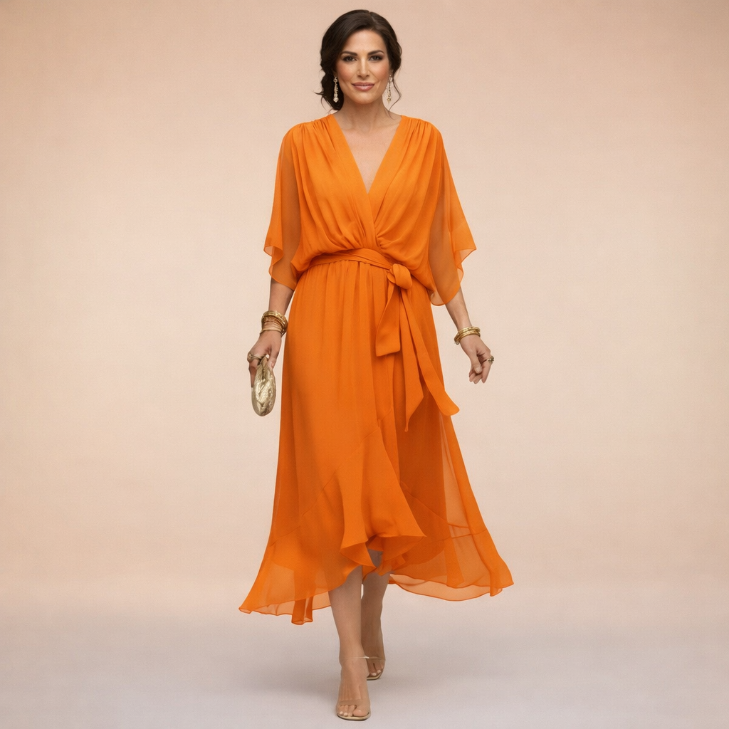 Monica | Robe en mousseline à col en V