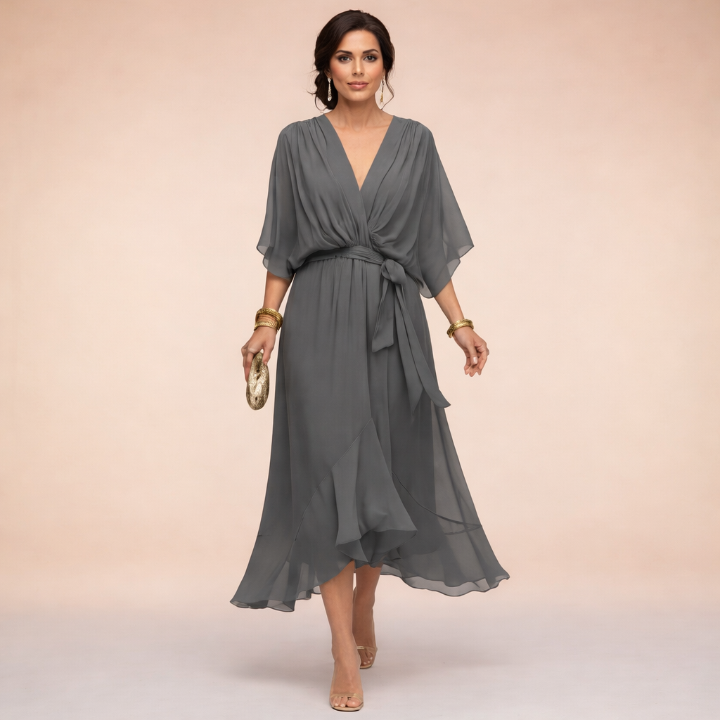 Monica | Robe en mousseline à col en V