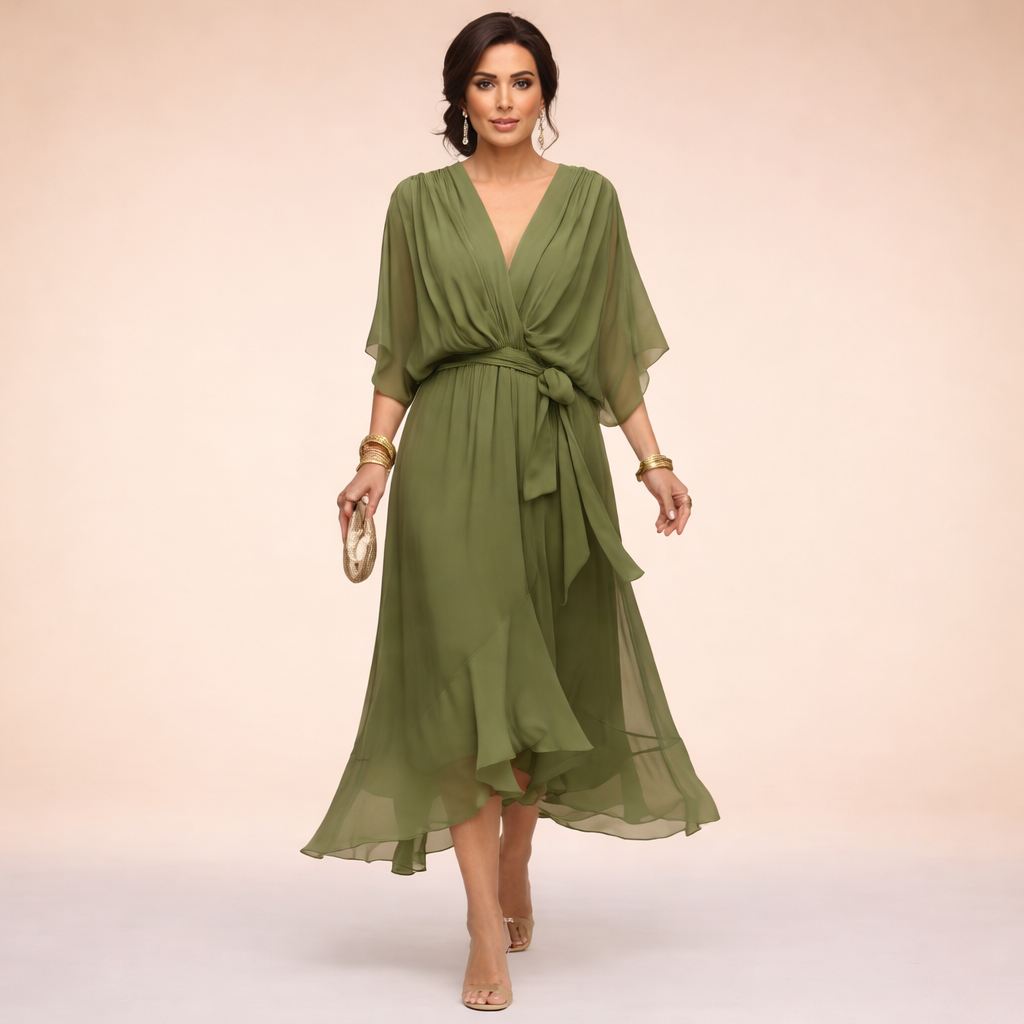 Monica | Robe en mousseline à col en V