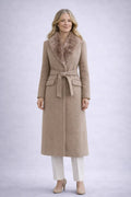 Manteau long élégant avec col en fausse fourrure